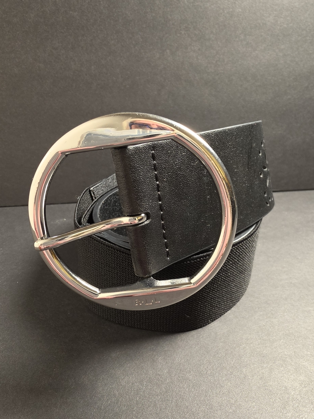Lauren Ralph Lauren Black Belt with Silver Round Buckle